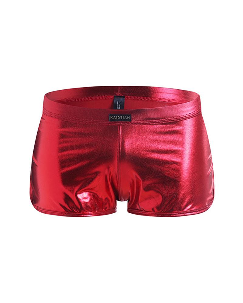

Solid Shinny Skinny Boxer Brief Underwear, Red