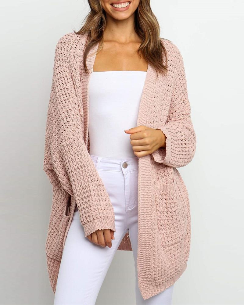 

Pocket Design Plain Long Sleeve Casual Cardigan, Pink