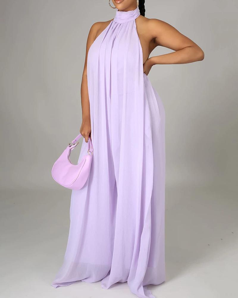 

Halter Backless Ruched Wide Leg Jumpsuit, Light purple