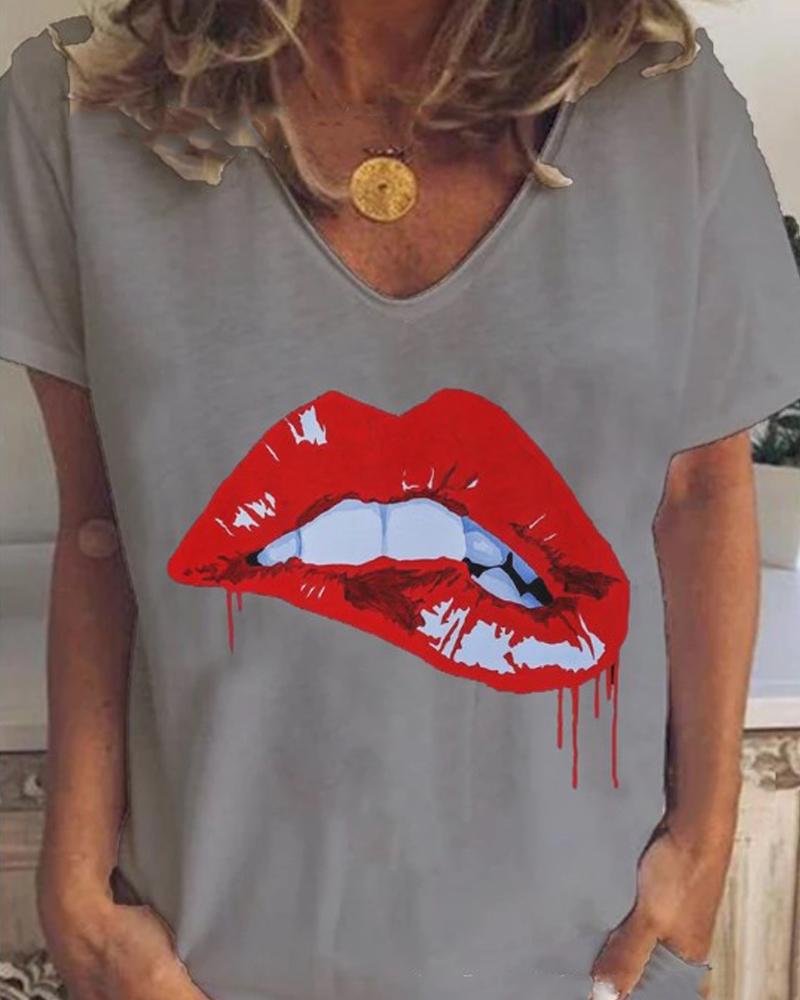 

Lip Print T-Shirt, Gray