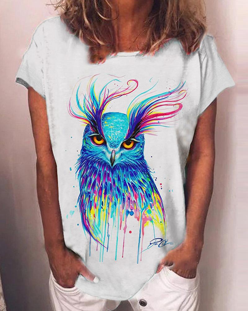 

Animal Pattern Print Short Sleeve Casual T-Shirt, White