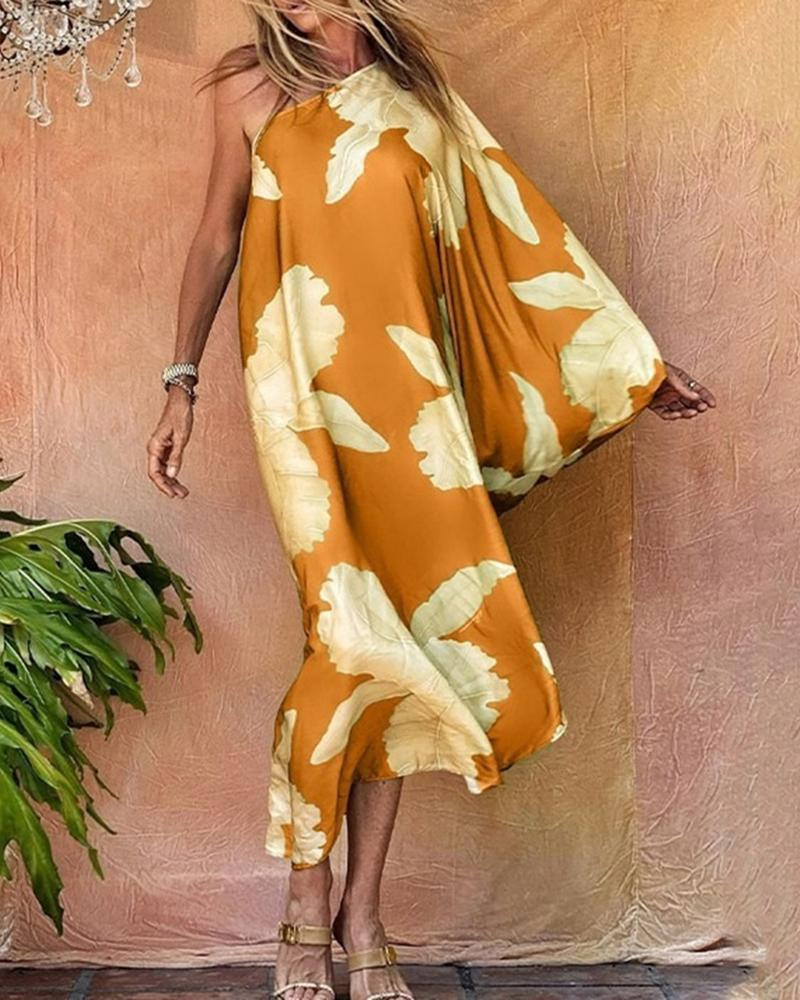 

One Shoulder Floral Print Asymmetrical Maxi Dress, Yellow