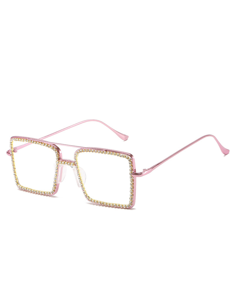 

Rhinestone Square Fram Double Layered Eyeglasses, Pink