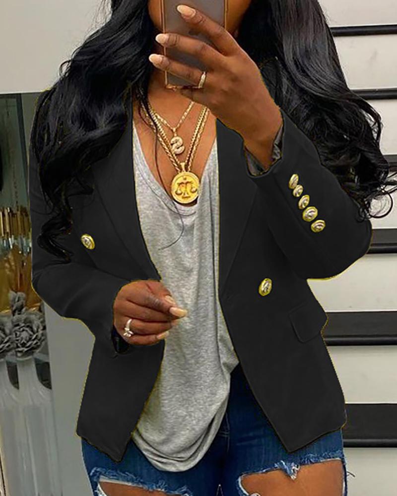 

Button Design Fake Pocket Blazer Coat, Black