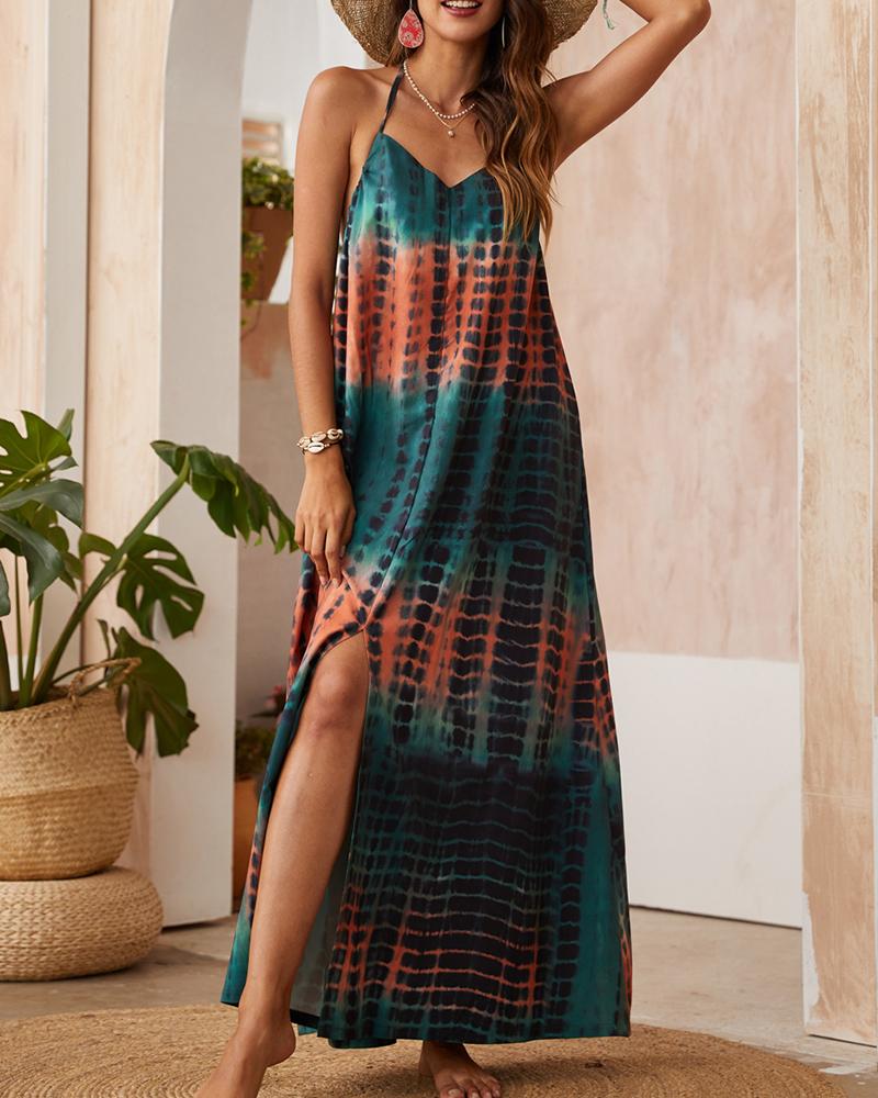 

Tie Dye Strap Loose Boho Long Dress, Multicolor