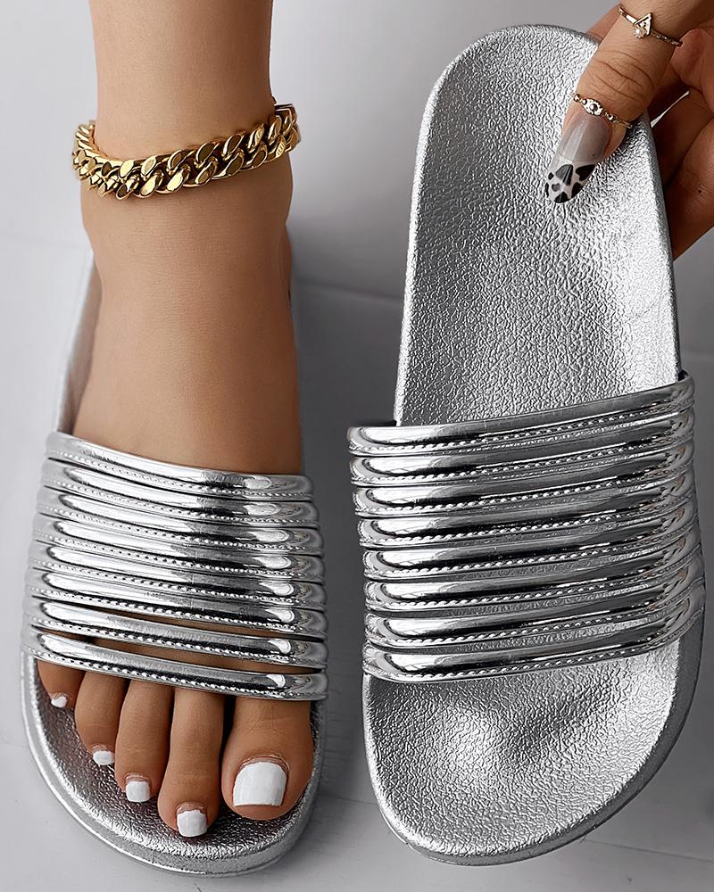 

Multi Strap Round Toe Casual Slippers Summer Sandals, Silver