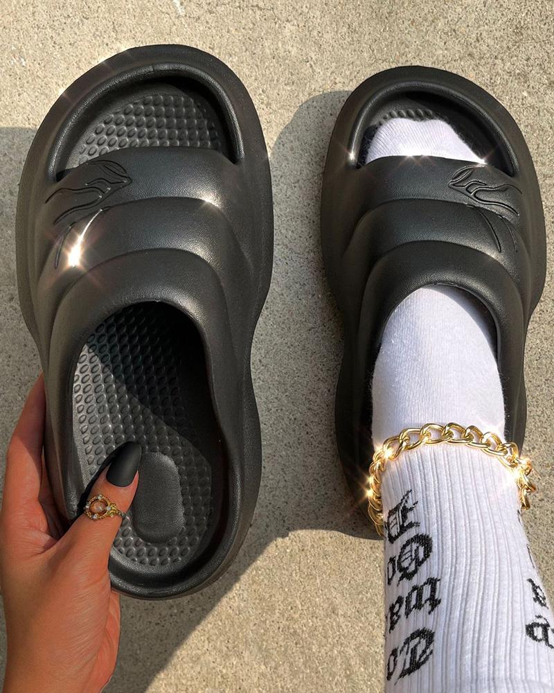 

Plain Round Toe Casual Slippers, Black