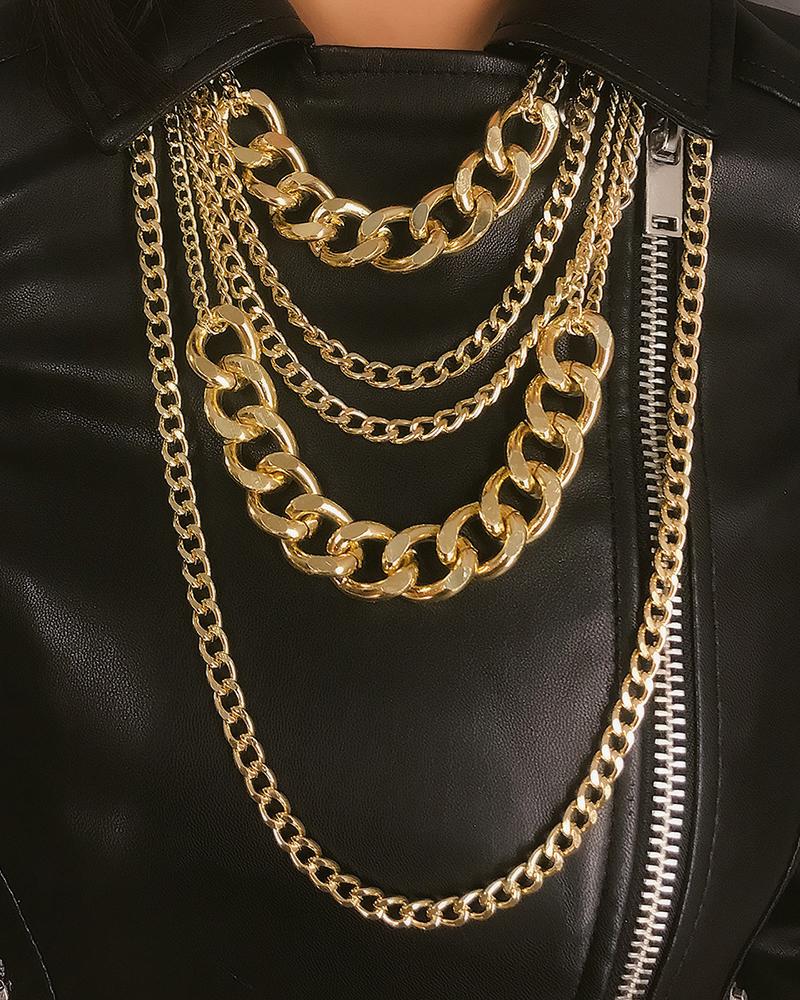 

Layered Geometric Chain Necklace, Gold
