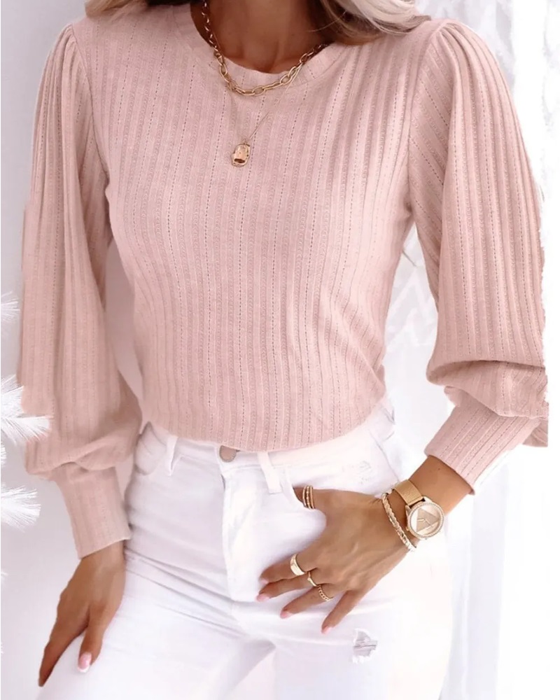 

Breathable Lantern Sleeve Round Neck Top, Pink
