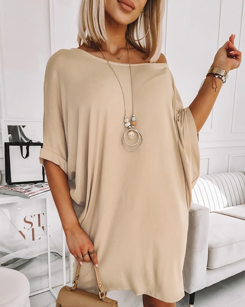 

Batwing Sleeve Backless Casual Dress, Apricot