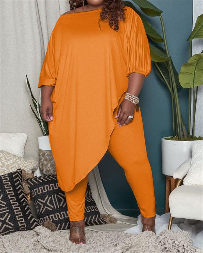 

Plus Size Asymmetrical Top & Pants Set, Orange