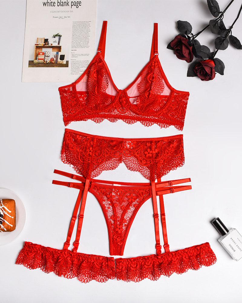 

Lace Garter Lingerie Set, Red