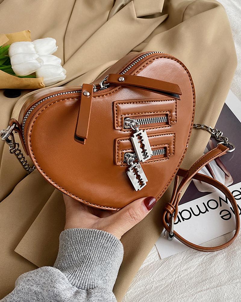 

Zipper Detail Heart Shaped Crossbody Shoulder Bag, Brown