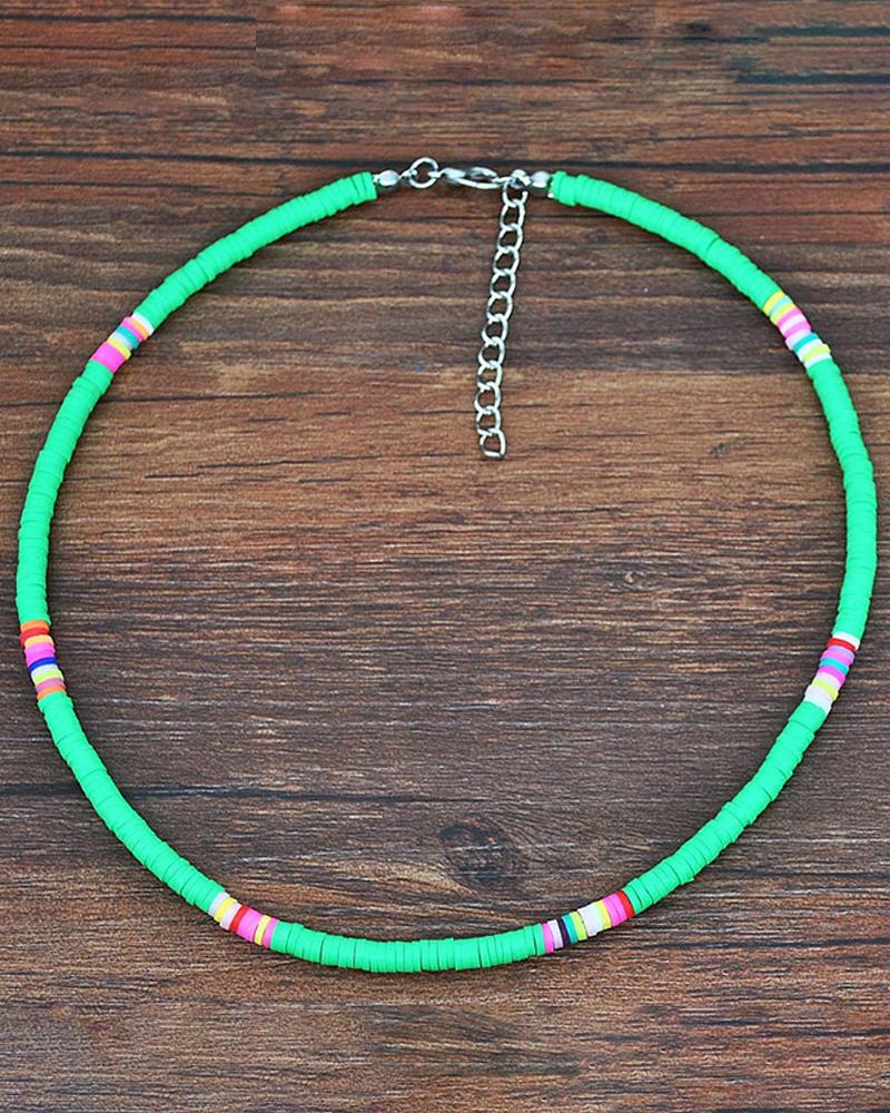 

Colorful Beaded Clay Choker Necklace, Green