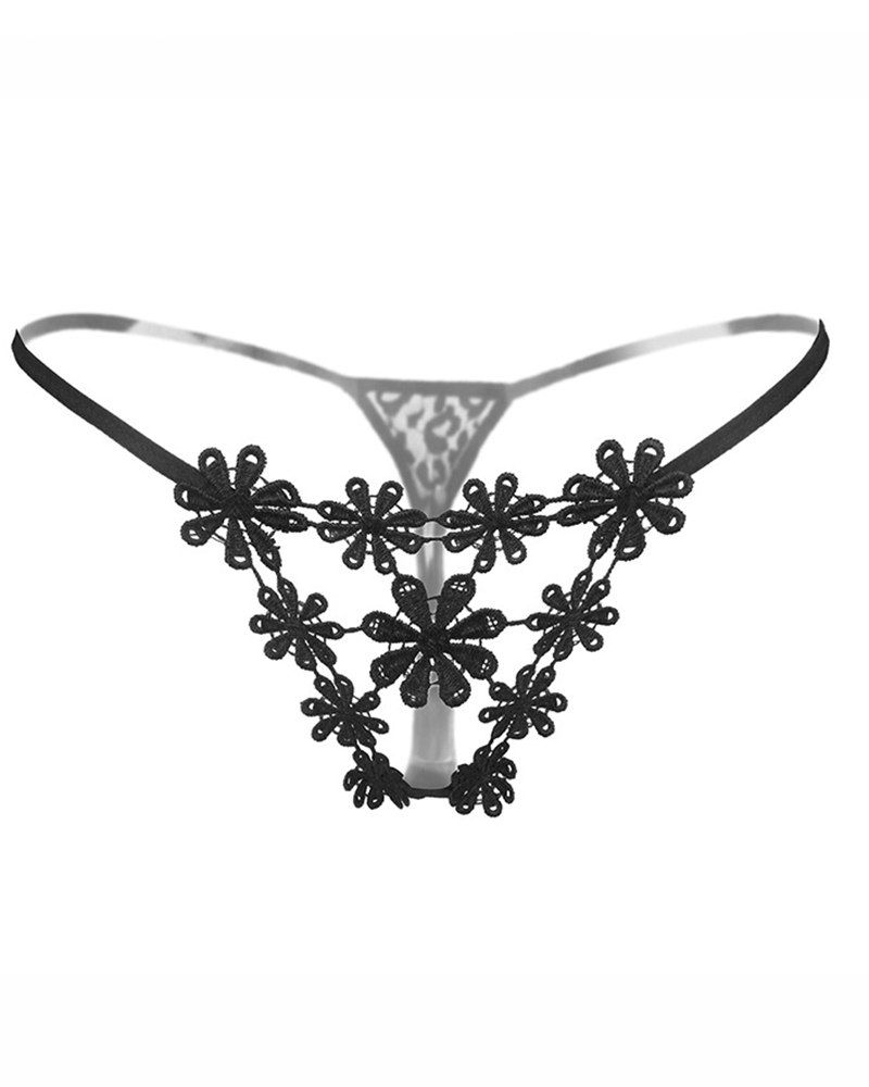 

Floral Pattern Skinny Lace Beaded Thong Panty, Style4