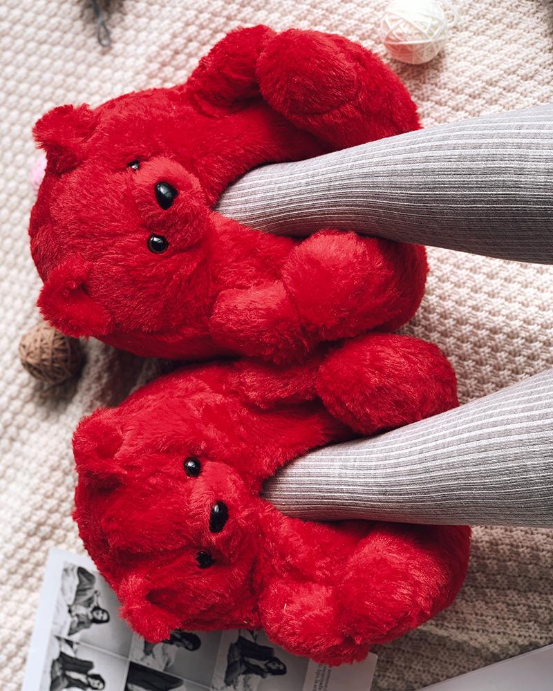 

Fluffy Teddy Bear Slippers, Red