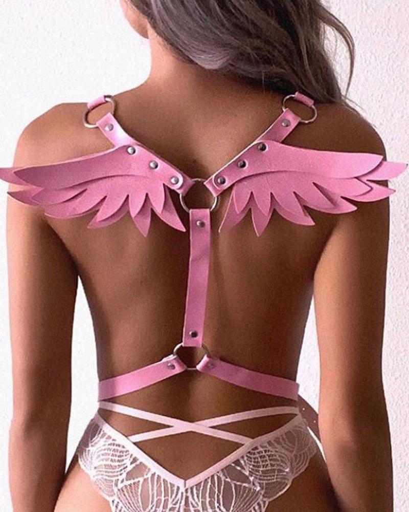 

Patchwork Wing Tie Back PU leather SM Bondage, Pink