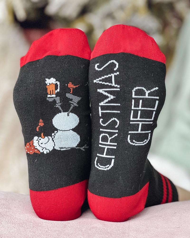 

1Pair Christmas Snowman Letter Print Socks, Black