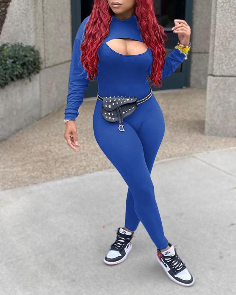

Skinny Jumpsuit With O Neck Long Sleeve Top, Blue
