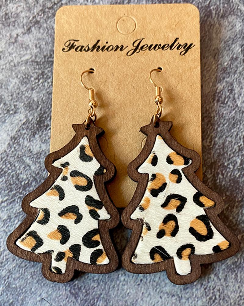

1Pair Christmas Cheetah Print Tree Shaped Drop Earrings, Style3