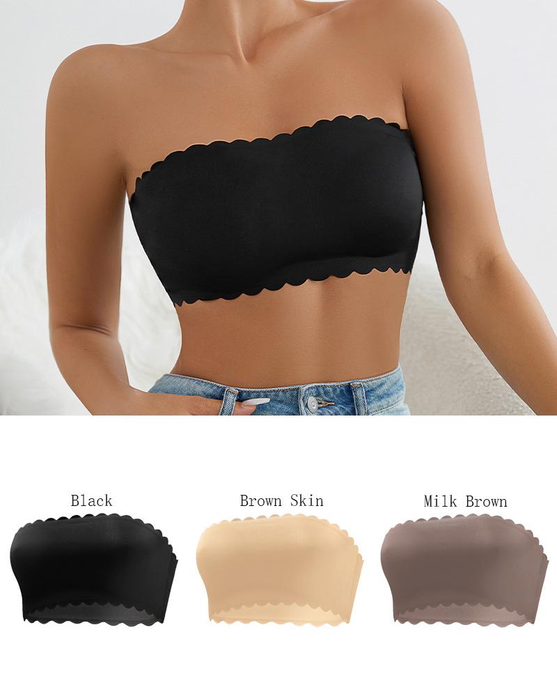 

Scallop Trim Bandeau Seamless Bra, Black