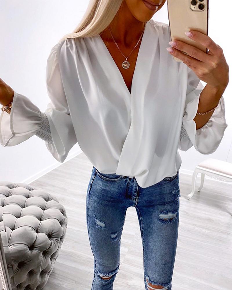 

Lantern Bell Sleeve Overlap Blouse, White