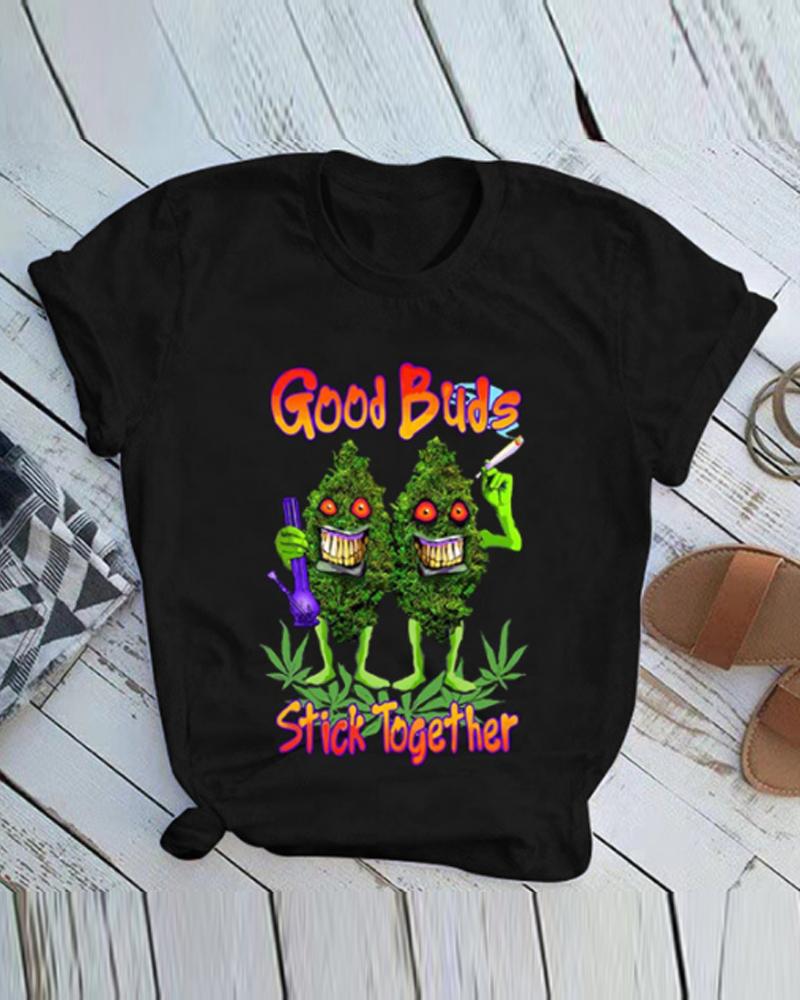 

Christmas Cartoon Buds Print Short Sleeve T-shirt, Black