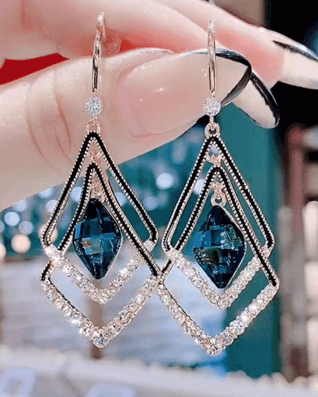 

Rhombus Sapphire Rhinestone Drop Earrings, Blue