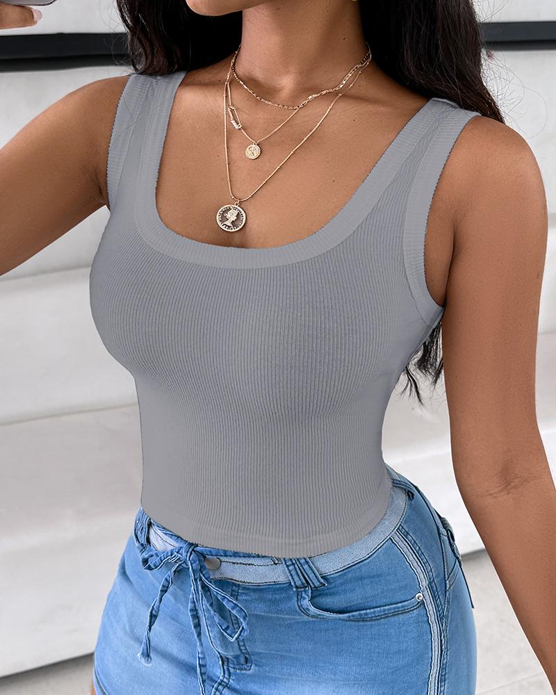 

Scoop Neck Sleeveless Ribbed Tank Top Cami Tee Shirts, Light gray