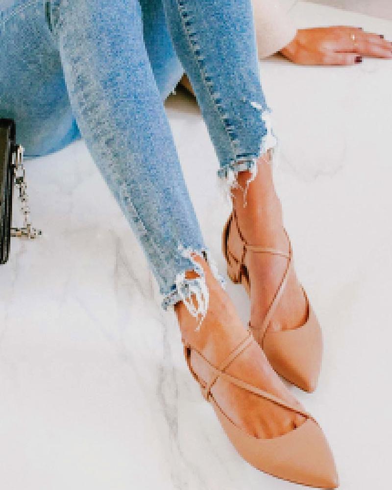 

Fashion Cross Straps Pointed Pumps, Apricot