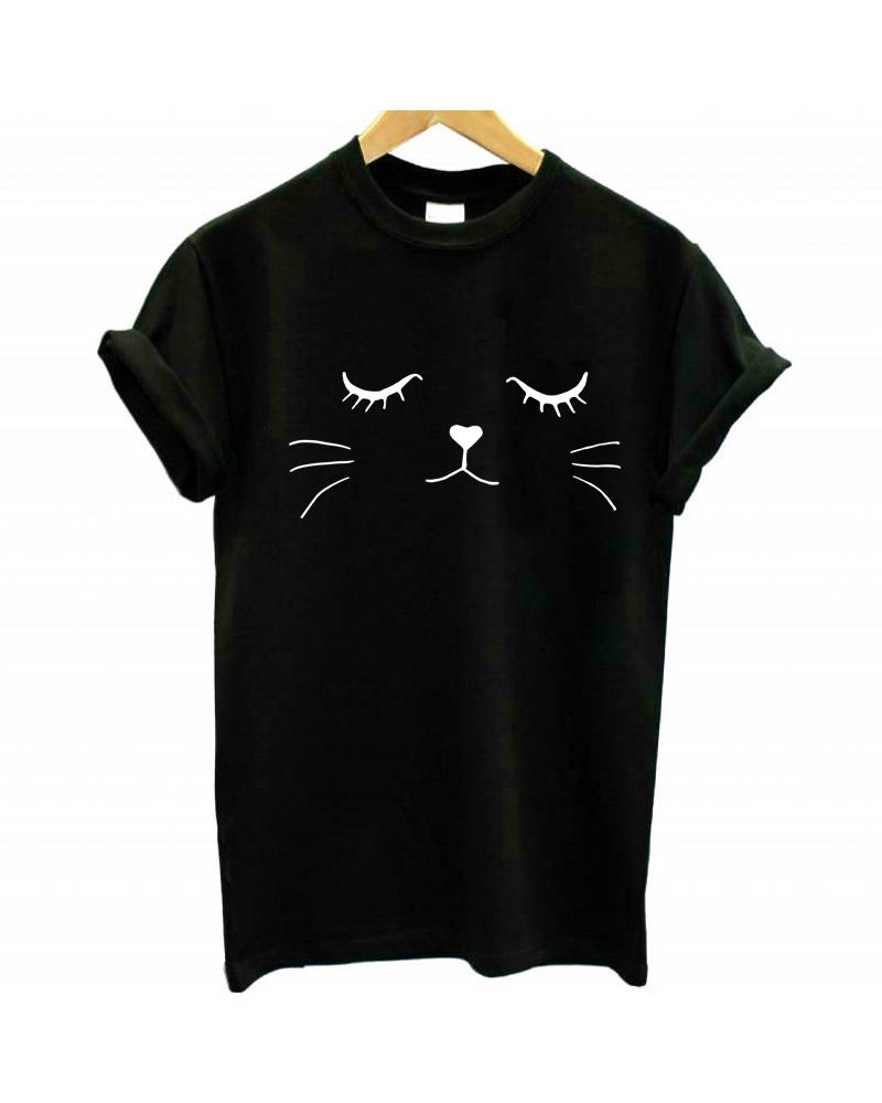 

Casual Cat Pattern T-shirt, Black