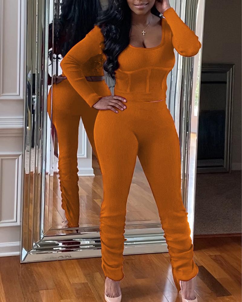 

Solid Color Long Sleeve Pants Sets, Orange
