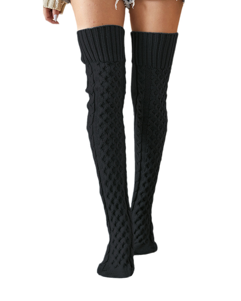 

1Pair Over The Knee High Cable Knit Long Socks, Black