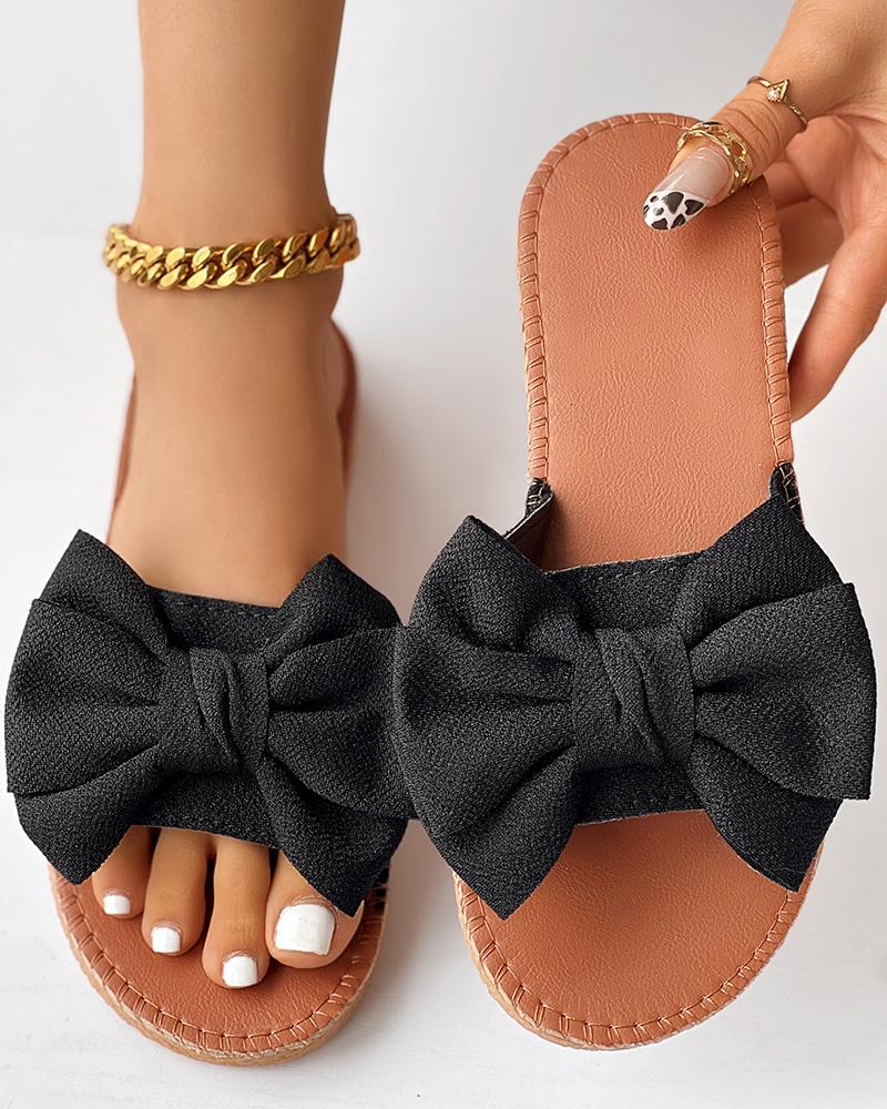 

Bowknot Design Peep Toe Slippers Summer Sandals, Black