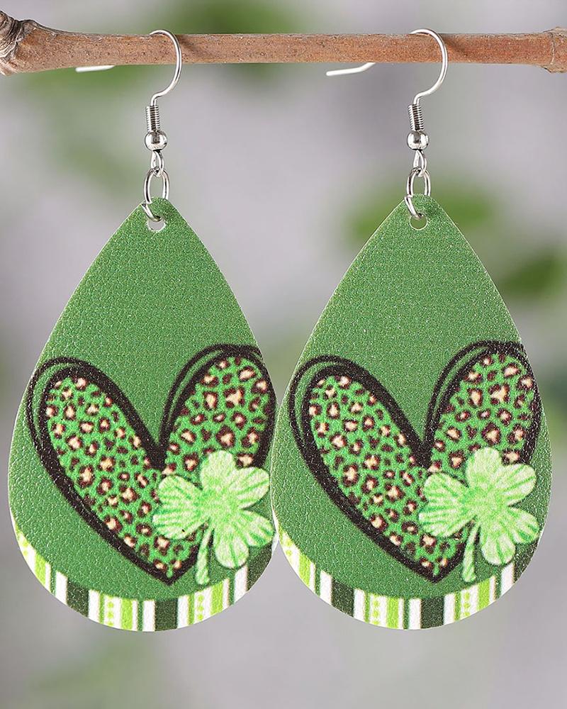 

1Pair St. Patrick's Day Clover Heart Teardrop Earrings, Green