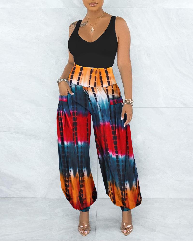 

Tie Dye Print High Waist Lantern Leg Pants, Multicolor