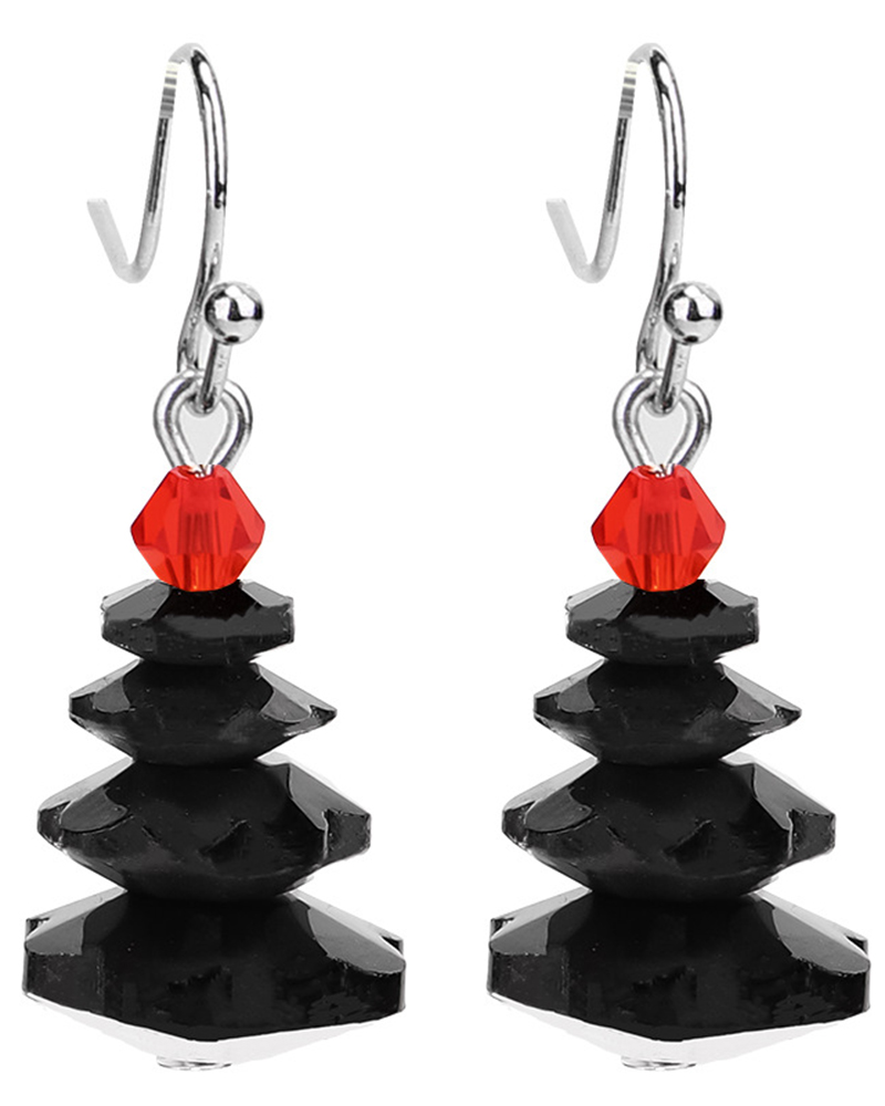 

1Pair Crystal Christmas Tree Drop Earrings, Black