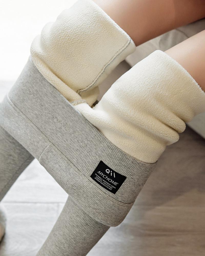 

High Waisted Warm Fleece Lined Skinny Leggings, Gray