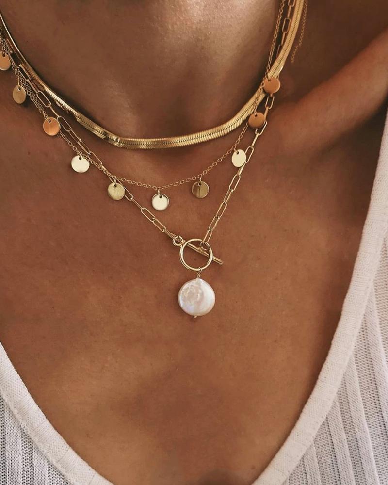 

Disc & Beaded Chain Necklace, Gold