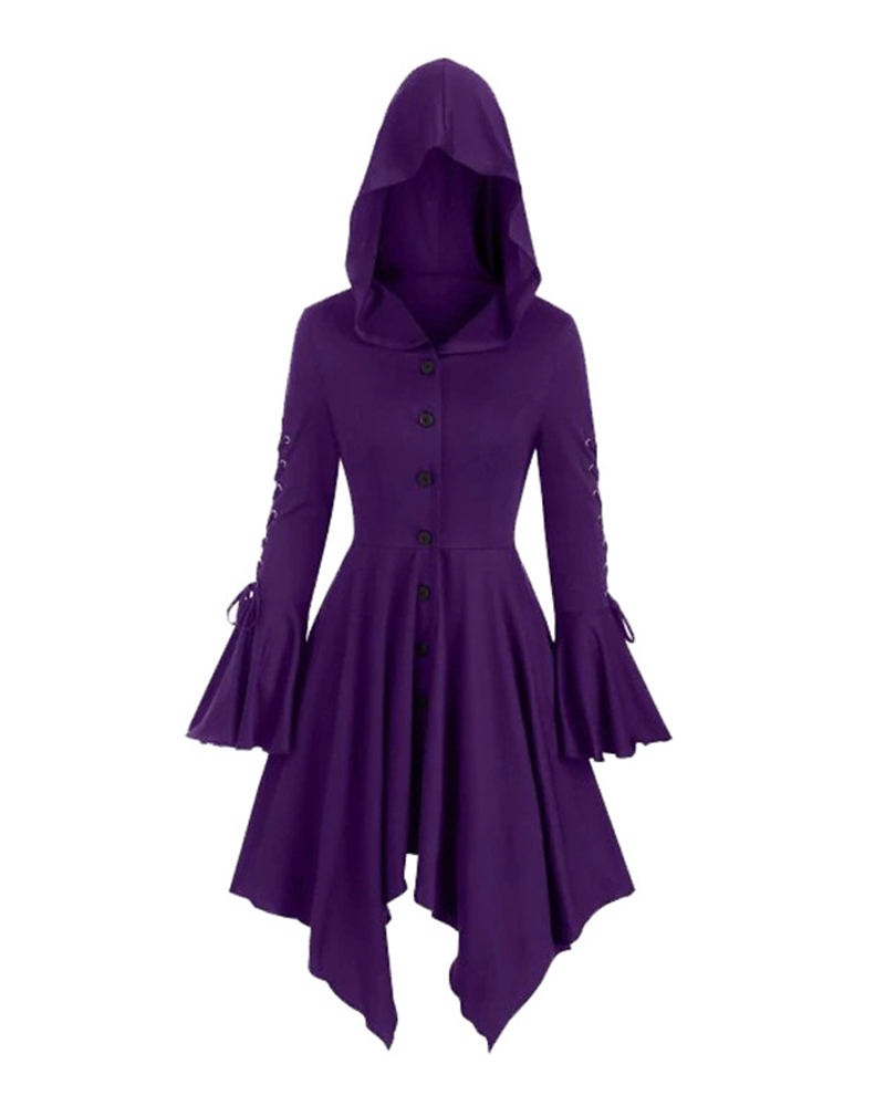 

Halloween Party Cosplay Women Costume Medieval Cloak Hooded Dress Renaissance Gothic Vintage Dress, Purple