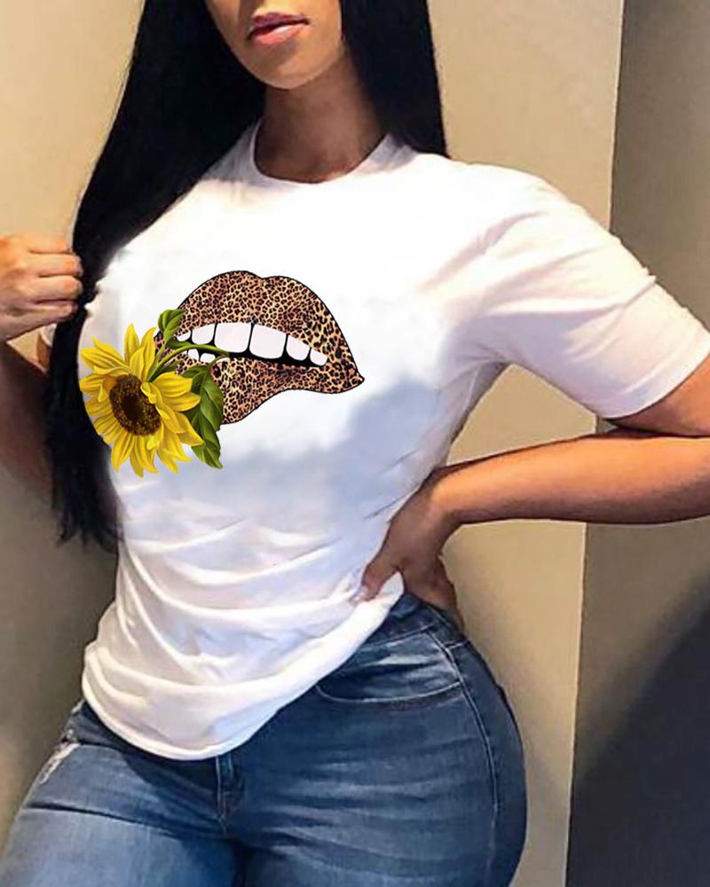 

Lips Print Short Sleeve Loose T-shirts, Style2