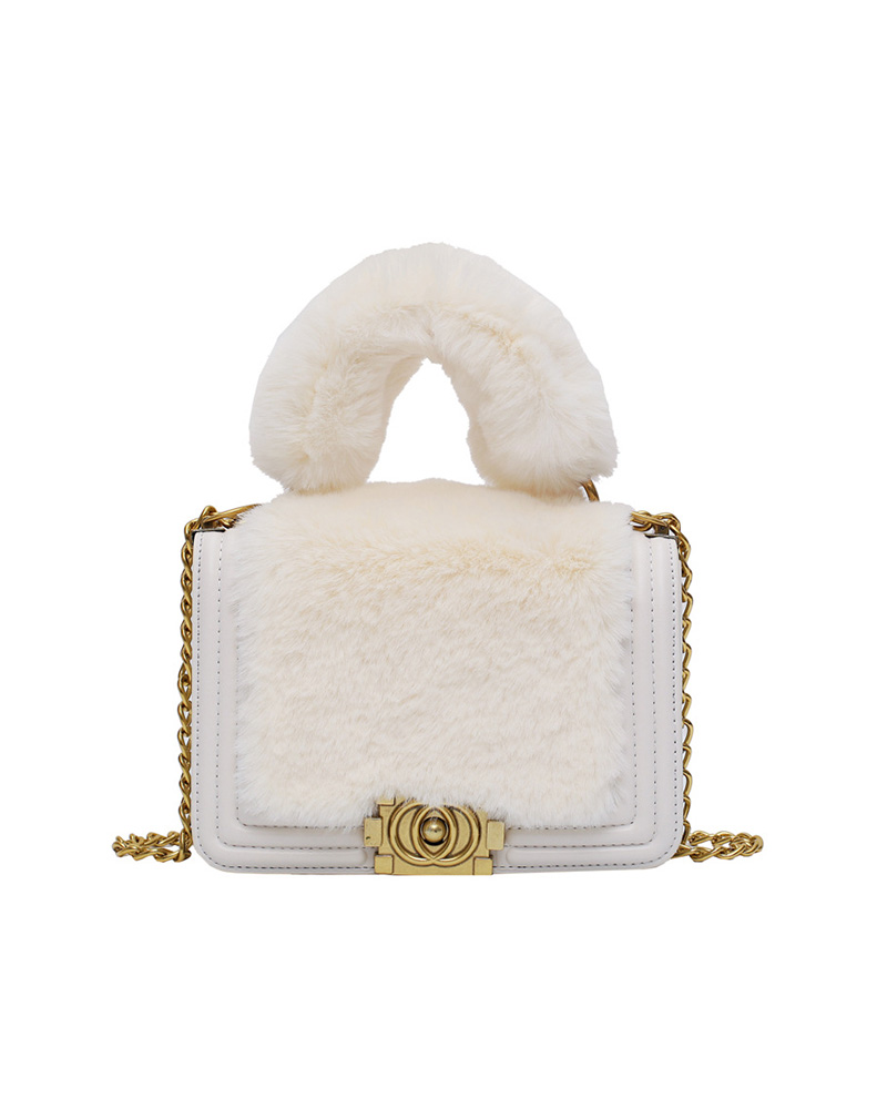 

Fluffy Chain Crossbody Bag, White