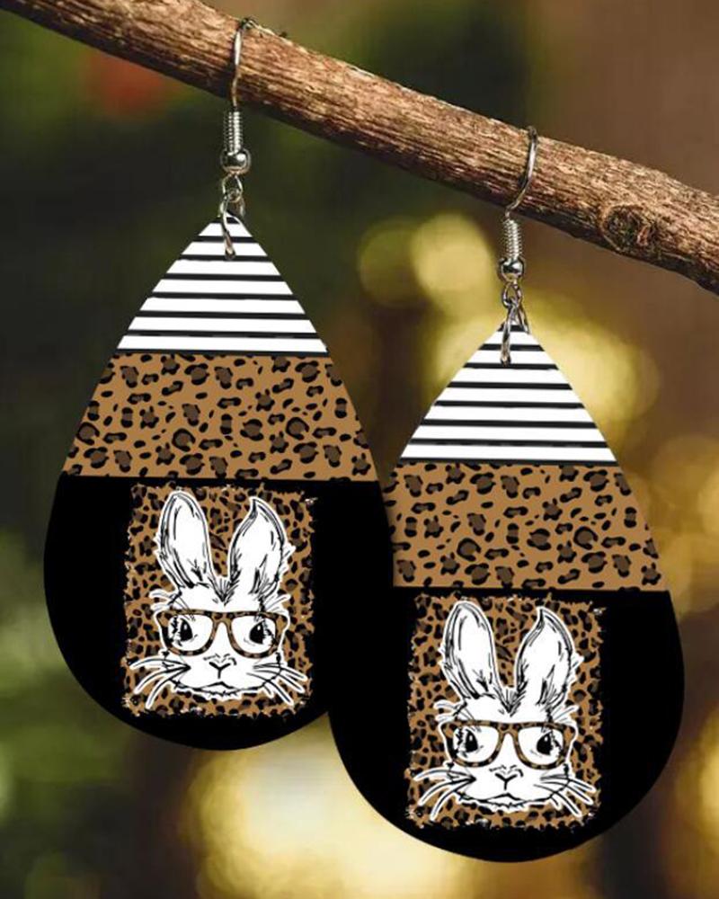 

1Pair Easter Leopard Bunny Striped Drop Earrings, White