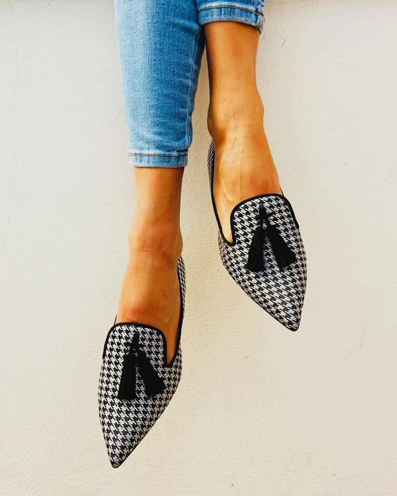 

Cheetah / Houndstooth / Plain Tassel Design Flats, Gray