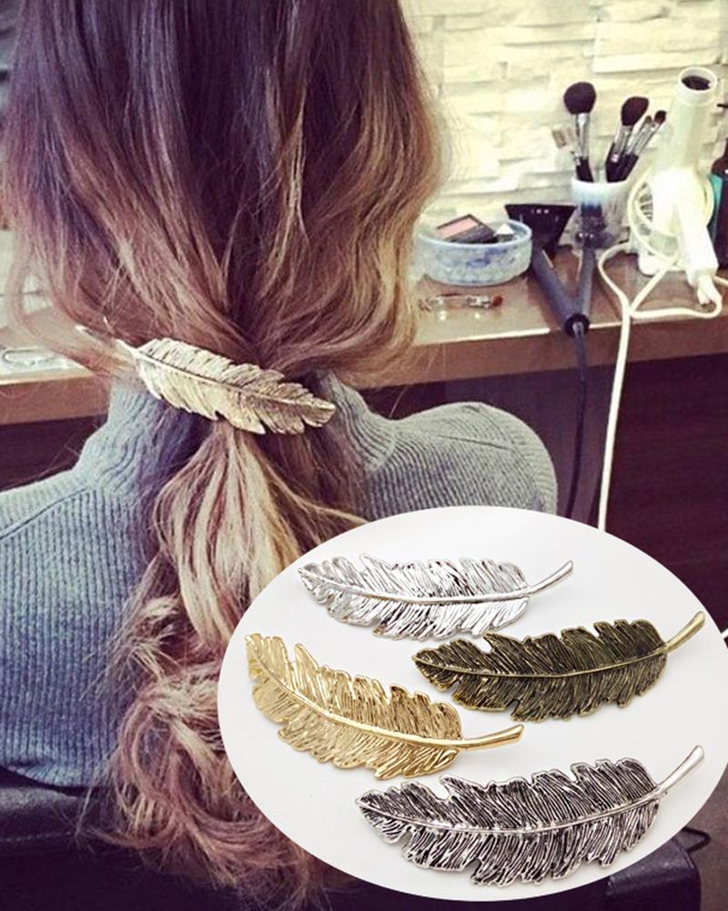 

1pc Feather Leaf Shaped Gift Hair Clip, Silver