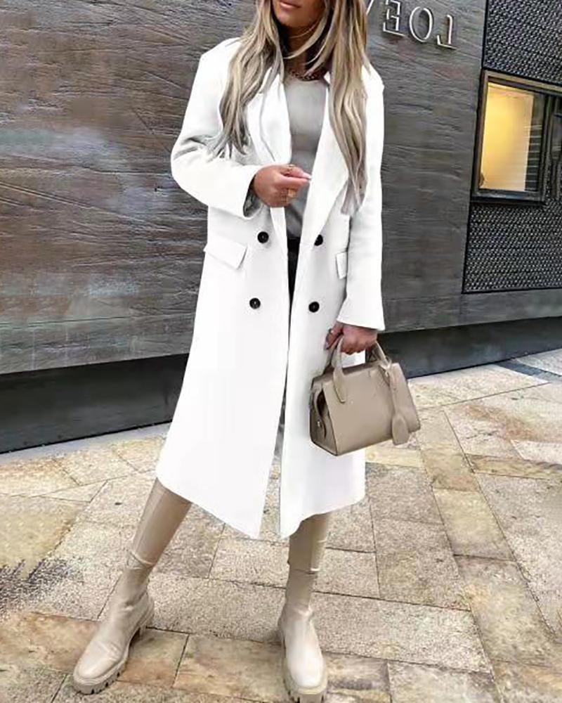 

Pocket Button Design Long Sleeve Coat, White