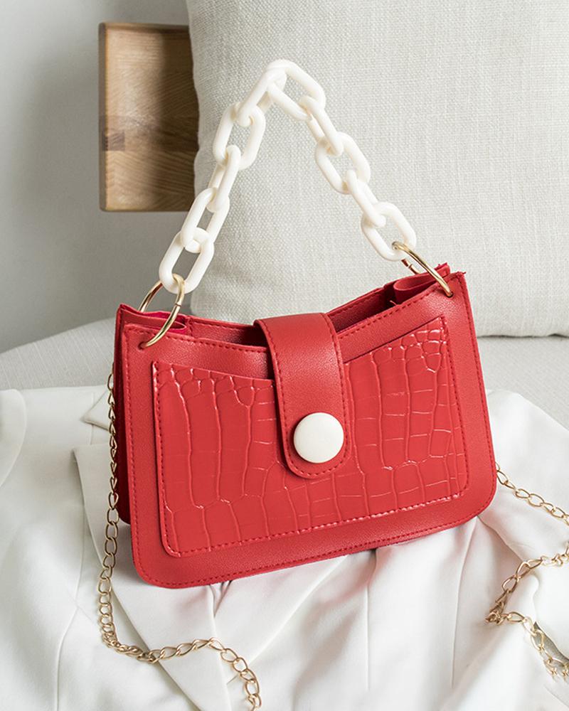 

Embossed Handbag With Chain Strap, Red