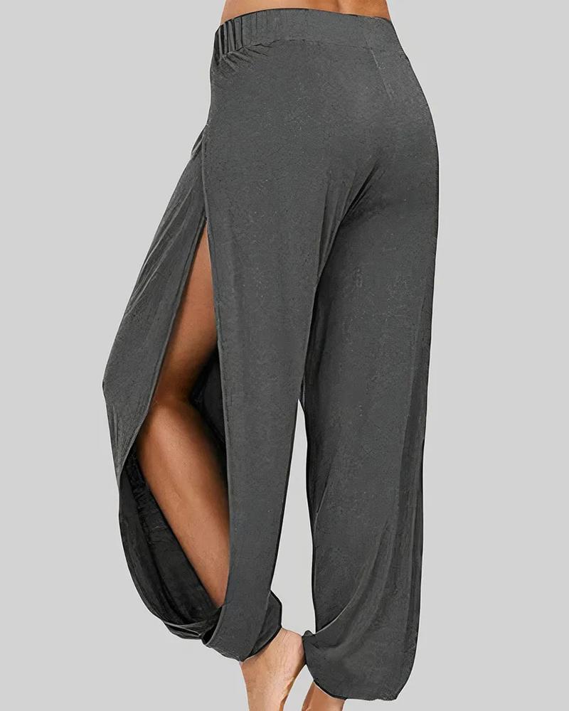 

Side Slit Cuffed Harem Pants, Dark grey