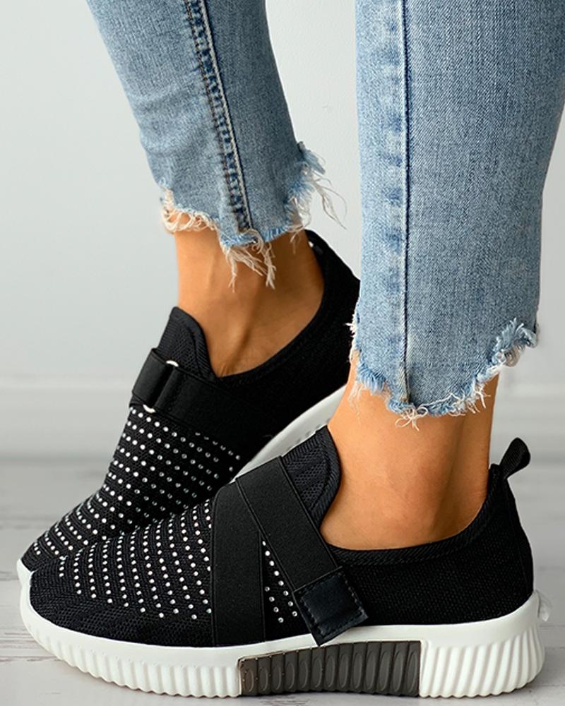 

Rhinestone Decor Breathable Casual Sneaker, Black