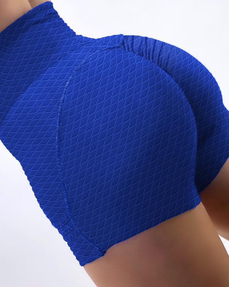 

High Waist Ruched Tummy Control Sporty Shorts, Blue